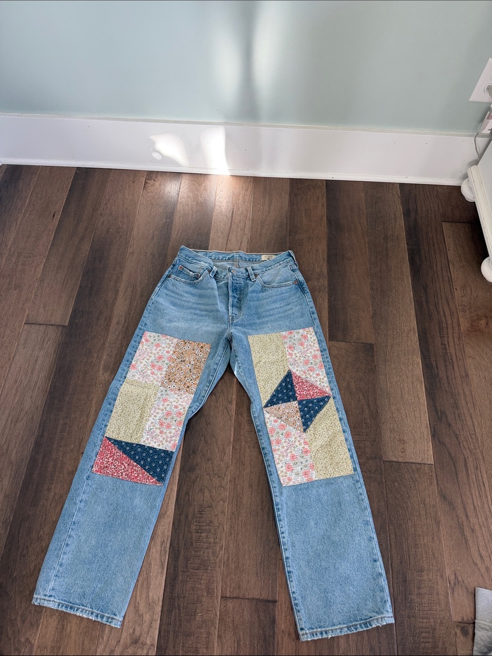 Levi's Light Blue Patchwork Flare Jeans with Floral Panels